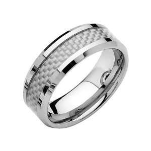 8mm White Carbon Fiber Inlay Tungsten Wedding Band Ring for Men   Size 