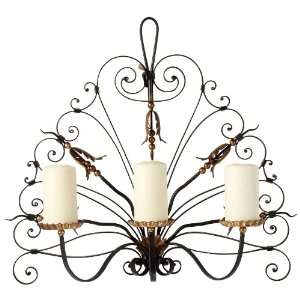   Italian Scroll Wrought Iron Black Gold 3 Candle Sconce