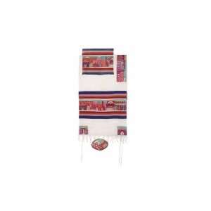 Yair Emanuel Colorful Jerusalem With Stripes Cotton Embroidered Tallit