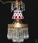 1of2 Pendant Crystal hanging Lamp Chandelier w Fenton Cranberry coin 