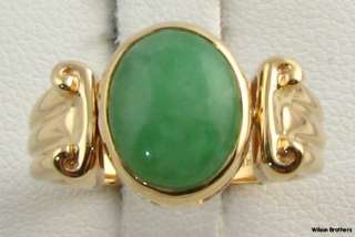   Genuine Green Jadeite Jade Fine Ring   14k Yellow Gold Engravable A+