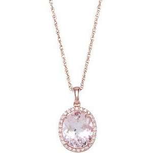 Wow Huge Morganite Pendant with 28 Round Diamond Accents   Rose Gold 