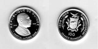 1969 SILVER GUINEA 100 FRANCS MARTIN LUTHER KING PROOF COIN + COA 