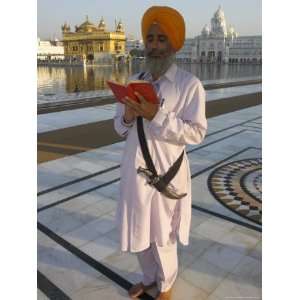 Sikh Pilgrim with Orange Turban, White Dress and Dagger 
