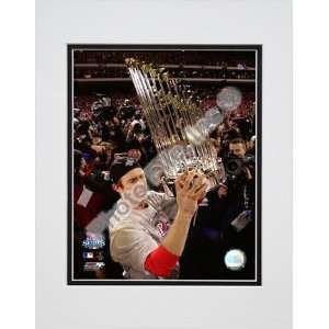  Chase Utley with 2008 World Series Trophy Double Matted 