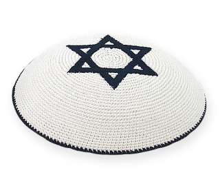   Inches (16.5 Cm) knitted Yarmulke (Kippah) with a blue stars of David