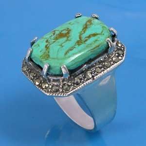   Marcasite Gemstone & Inlaid Green Turquoise Ring Size 7 