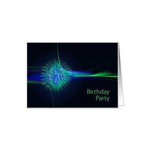  Birthday paprty invitation, blue & green abstract Card 