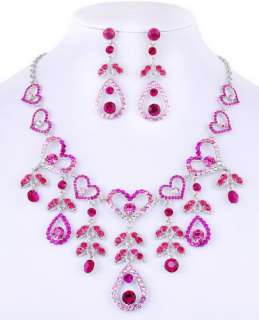 free 6colors lots heart Necklace Earring Set white gold plated W27234 