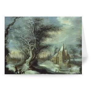 Winter Landscape with a Woodcutter (oil on   Greeting Card (Pack of 
