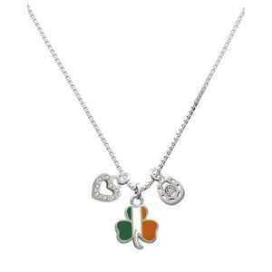 2 D Irish Flag Shamrock, Love, and Luck Charm Necklace 