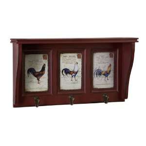   Country Red Rooster Wood Wall Coat Rack Shelf