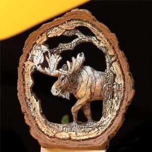  Moose Decoration Small Faux Wood Bark Carving Statue 