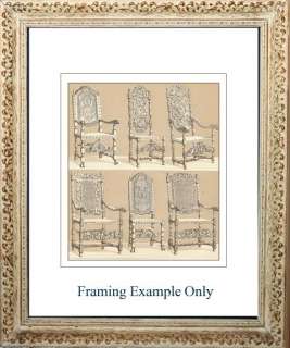 Furniture 17th C High back Chairs   Antique Racinet Print 1888  
