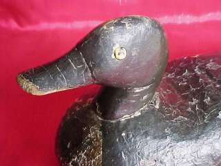 Vintage   Wooden   Wood   Black Duck   Decoy   Tack Eyes   Handmade 