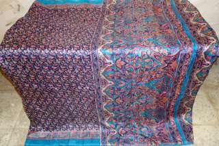 SMM52340 Navy Blue Aqua 100% PURE Silk Vintage Sari Saree SHARY #000T3 