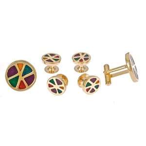Vibrant cufflinks and shirt stud set with irregular shaped sections of 