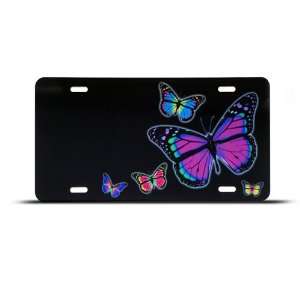  Black Pink Butterfly Novelty Airbrushed Metal License 