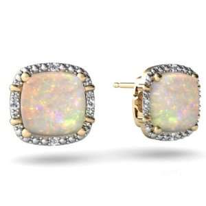  14K Yellow Gold Cushion Genuine Opal Earrings Jewelry