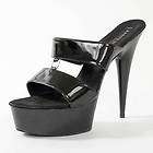 Black Patent Karos Shoes 6 Inch Slip On Slides Platform Womens Sandal 
