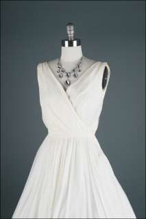   50s White Chiffon Wrap Top Crepe Wedding Bridal Prom Party Dress XS/S
