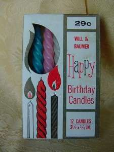 1960s VINTAGE Box BIRTHDAY CAKE CANDLES Will & Baumer twisted wax 