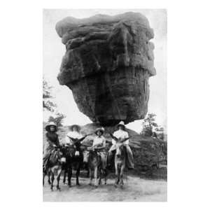   View of Ladies on Burros by Balanced Rock Giclee Poster Print, 24x32