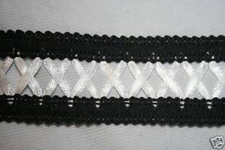 3yd Black White LATTICE corset satin trim 1.5 DIY GOTH  