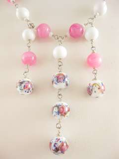 DESIGNER SS Pink Stone Milk Glass Bead Necklace  