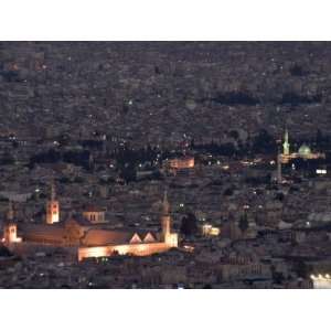  View of City at Night Including the Umayyad Mosque, Damascus, Syria 