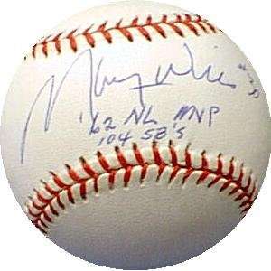  Signed Maury Wills Ball   inscribed 1962 NL MVP 104 sbs 