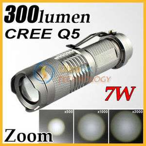  Adjustable Focu Q5 LED 7Watt 7W 300 lumen Mini Flashlight Torch  