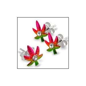  Hand Painted Marijuana Ear Stud Body Piercing Jewelry 