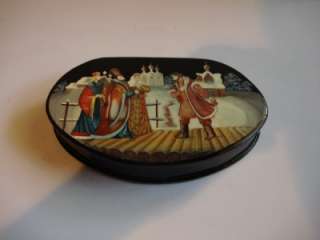 RUSSIAN LACQUER BOX OIL PAINTING CHURCH PRIEST SNOW  