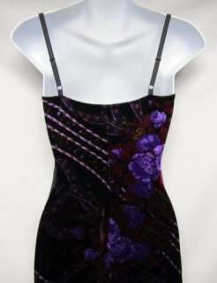BETSEY JOHNSON Black Velvet Floral Bead Fringe Dress P  