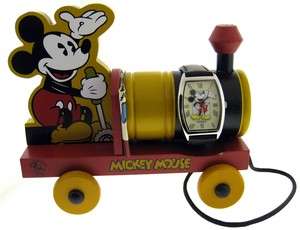   EDITION FOSSIL MICKEY MOUSE WATCH AND COLLECTIBLE WOODEN TOY TRAIN