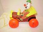   Fisher Price Clown Pull Toy Jalopy 724 Very Nice Car Wooden Head Rest