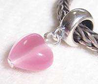 Sweet Sterling Silver Pink Opal Heart Love European Bead Charm  