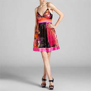 Sue Wong Magenta Floral Print Silk Blend Dress ( Size 8)