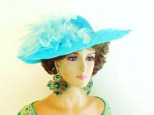 Turquoise Blue Wide Brimmed Dress Hat, Womens Tea Hats  