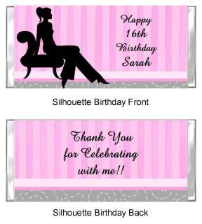 TEEN GIRL SILHOUETTE Birthday Party Candy Bar Wrappers  