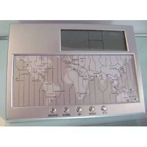 Silver Tone Calendar Digital Desk Clock World Time Temperature 