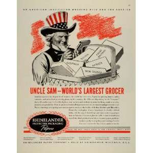 1943 Ad Rhinelander Paper Co Wisconsin Uncle Sam Protective Packaging 