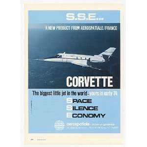  1973 Aerospatiale SSE Corvette Business Jet Photo Print Ad 