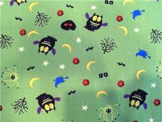 New Halloween Owls Spiders Moon Witch Bat Fabric BTY  