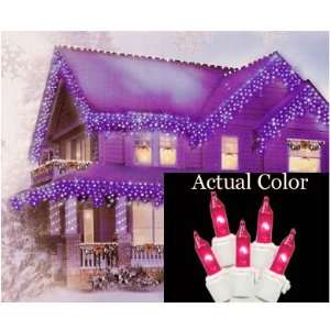   Set of 100 Pink Icicle Christmas Lights   White Wire