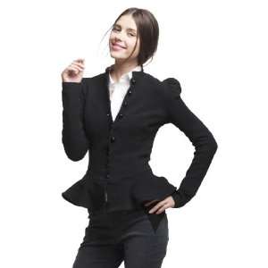  Style Stand Collar Coat Falbala Coat Ladies Short Coat, Black, White 