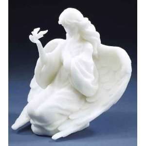   White Memorial Angel Holding Bird Figurines #71461
