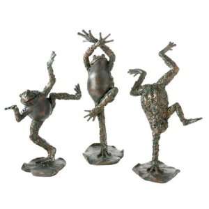  Pack of 3 Antique Bronze and Copper Dancing Frogs on Lily 