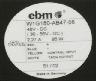 NEW EBM W1G180 AB47 08 48V (36 56V) 2.27 AMP 95 WATT EXHAUST FAN 
